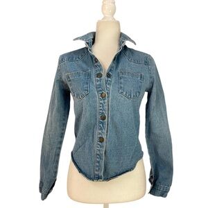 Lenina Western Denim Shirt Snap Front Long Sleeve Light Blue Wash